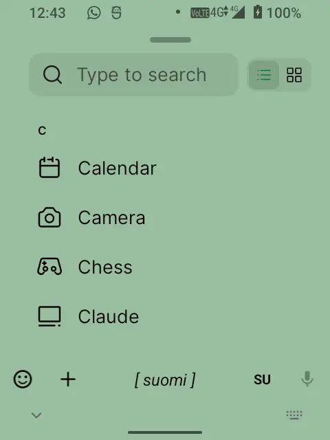 The app library shown as an alphabetical list with a search field at the top